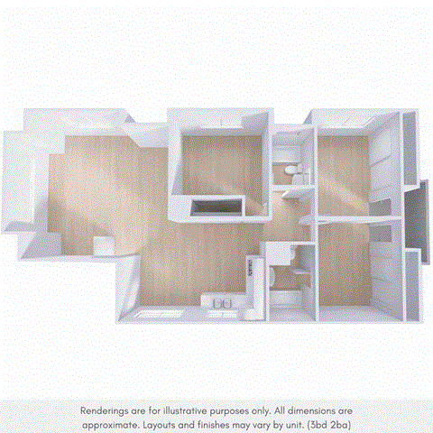 Floor plan for 3 beds, 2 baths, 1200 sqft